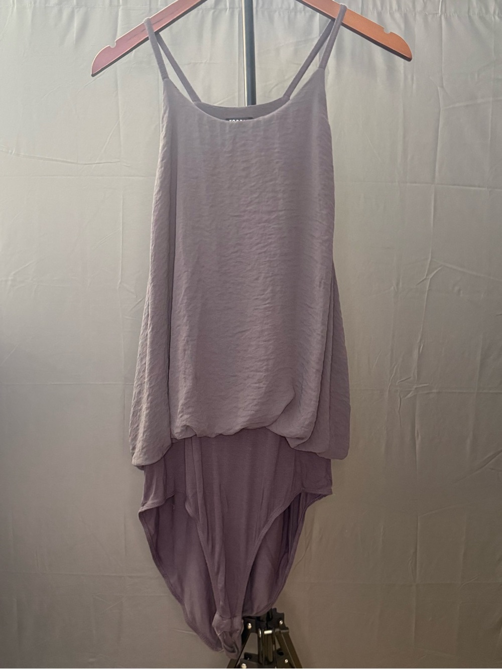 Torrid Purple Chiffon Layered Cami Bodysuit, Strappy High-Low Overlay